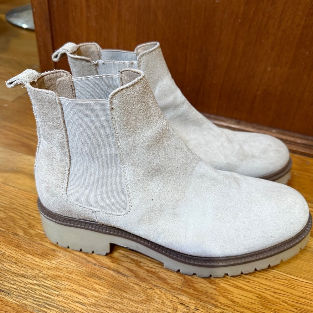 Off White Tan Suede Chelsea Boots Lug Sole Made in‎ Spain EU 39 Womens
